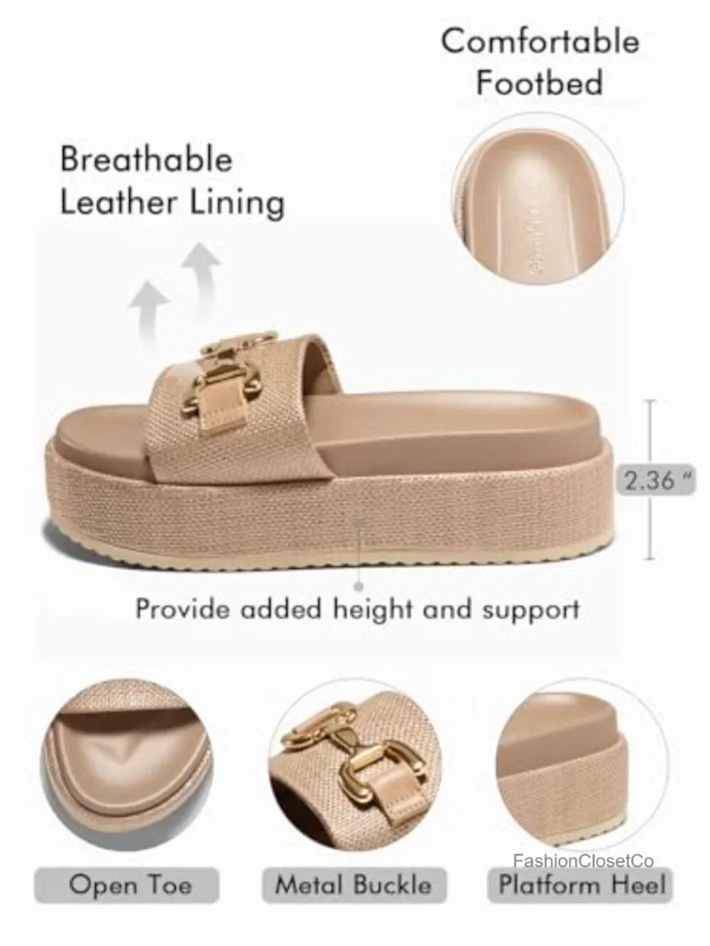 Raffia Platform Sandals with Metal Chain Espadrilles Slides
